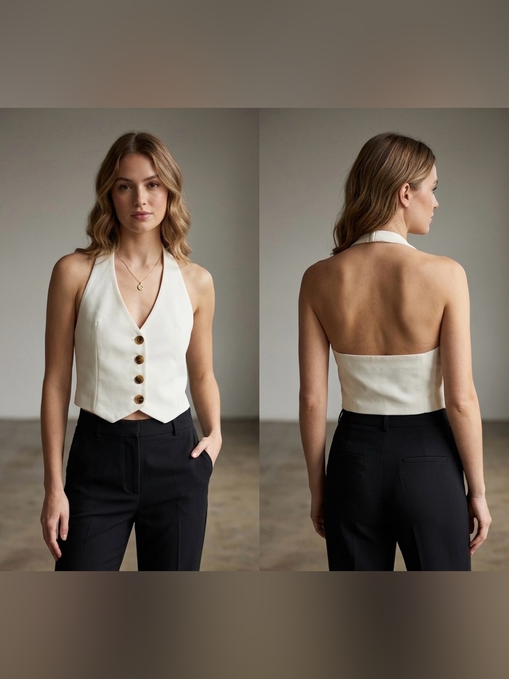 Zara Cream/White Halter Crop Vest Top Size XS